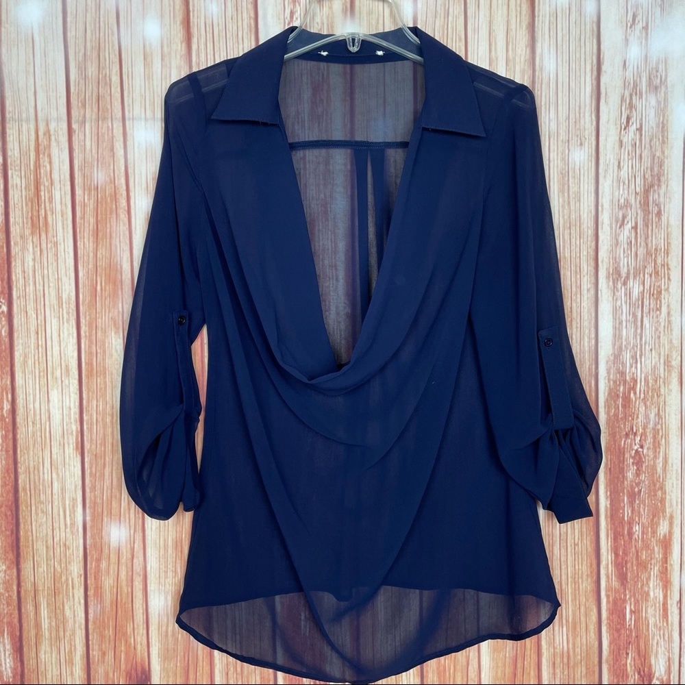 Excuse Me Miss Open Front Roll Tab Blouse (M)